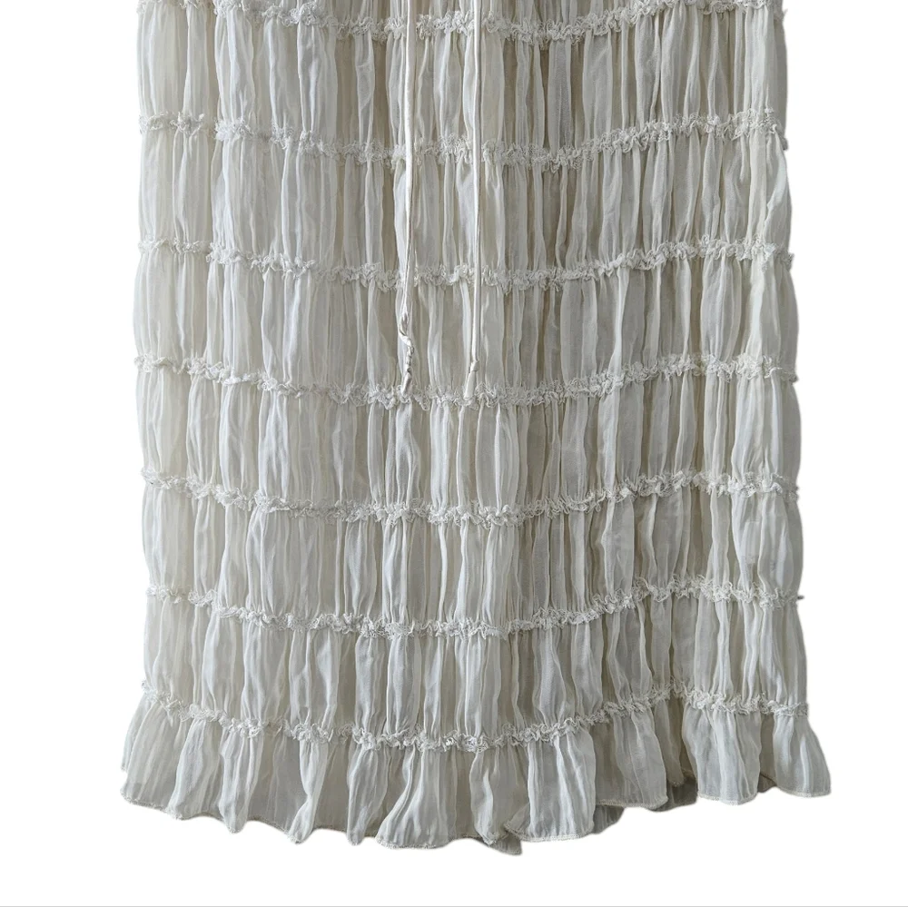 Womens Boho Cream Pleated Ruffle Maxi Pettiskirt Skirt - Picture 4 of 5